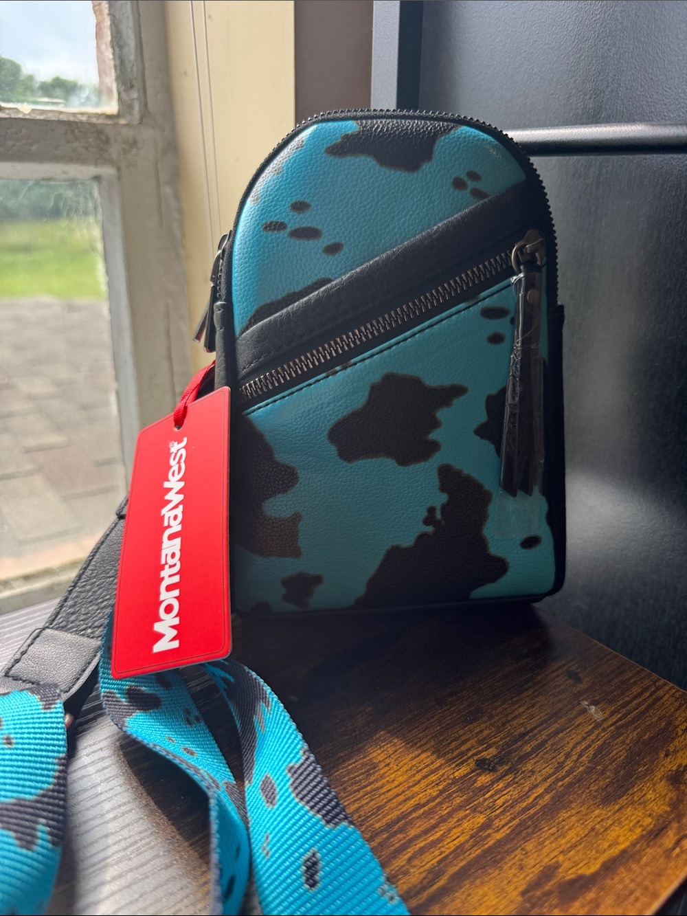 Montana West Teal and Black Cowprint Crossbody Sling nwt